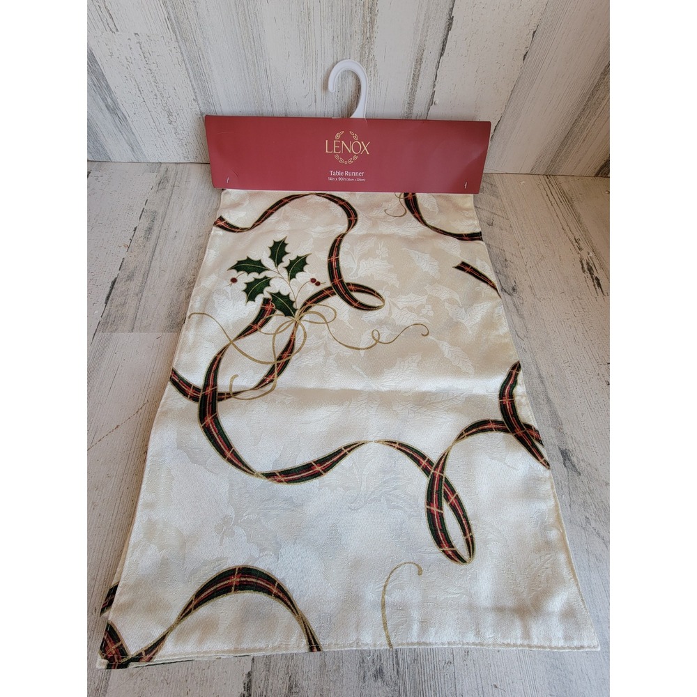 Lenox table runner fabric Holiday Mistletoe Holly‎ Berry dinner xmas